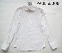 高級!!ポール＆ジョー PAUL&JOE PARIS*総織り柄長袖シースルーシャツ 白 S ホワイト