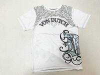 メンズMサイズ：ボンダッチ【VonDutch】刺繍ロゴ/光沢プリント*デザイン半袖Tシャツ：白