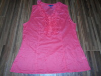 ●GAP●L サーモンピンクの胸元フリフリノースリーブシャツ　美品