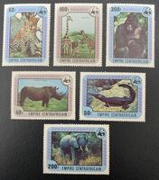 中央アフリカ　象　ワニ　キリン　ヒョウ　ゴリラ　WWF 世界自然保護基金　6種完 未使用 NH