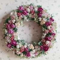 ☆ピンクスプレー薔薇と紫陽花や小花のお花畑みたいなリース２弾☆