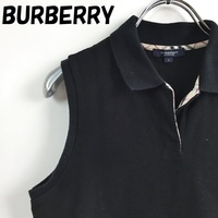 【人気】BURBERRY/バーバリー ノースリーブ ポロシャツ コットン100％ ブラック サイズ1 レディース/S4267