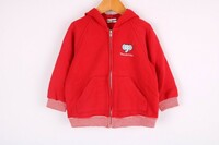 ムージョンジョン ジップアップパーカー フードジャケット スウェット 女の子用 95サイズ 赤 キッズ 子供服 moujonjon