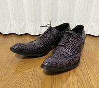 [HIROMU TAKAHARA] エナメル クロコ型押し レザーシューズ 41.5 パテント 革靴 パープル ブーツ 日本製 ヒロムタカハラ