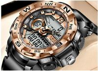 【新品・日本初モデル】信頼性の高いLIGE高級ブランド、メンズミリタリースポーツウォッチ、デュアルディスプレイ腕時計