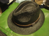 2004アンドエーandA中折れ皮革レザー ベルト ストロー麦わらHATハット帽子フェドラ