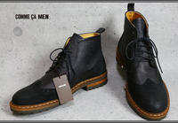 新品コムサメン 最高級イタリア製 本革 ウイングチップ ブーツ黒42/26.0-26.5/定価5.1万円/靴/レザー2