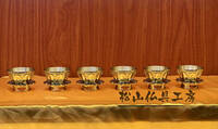 「松山仏具工房出品」密教法具 一面器 真鍮製 鋤彫仕様 大々型 六器一組