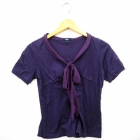 ロペ ROPE Tシャツ カットソー 無地 リボン 丸首 半袖 コットン 綿 M パープル 紫 /MT26 レディース