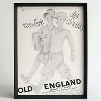 Old England オールドイングランド 1929年 アパレル フランス アンティーク 広告 額装品 レア ヴィンテージ フレンチ ポスター 稀少