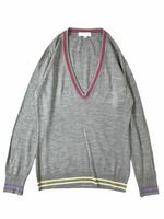 (D) 英国製 JOHN SMEDLEY ジョンスメドレー リブライン ウール ニット S グレー セーター