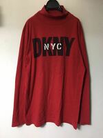 DKNY オールド USA製 ハイネック ロングスリーブ 赤 長袖 Tシャツ ロンT ロゴ シングルステッチ 90sスウェット