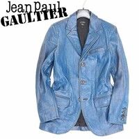 ●Jean Paul GAULTIER FEMME ジャンポール ゴルチエ ファム ヴィンテージ加工 レザー ジャケット 青 ブルー 40