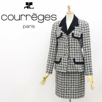 ◆Courreges クレージュ ラメ混 ツイード デザインボタン ジャケット＆スカート スーツ セットアップ 9