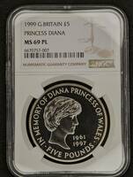 1999年 イギリス ダイアナ妃追悼記念 5ポンド 白銅貨 NGC MS69PL Top Pop アンティークコイン モダンコイン　　NO、２