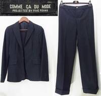 SALE(即決は送料無料) COMME CA DU MODEレディース ストライプ ウール スーツ女性用ロングパンツ黒シングルジャケット コムサデモード