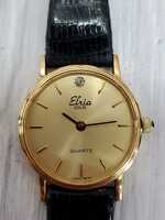 ●Elria エルリア レディース 腕時計 K18YG クォーツ ダイヤ ゴールド文字盤 動作未確認