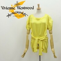 ◆Vivienne Westwood Anglomania ヴィヴィアンウエストウッド アングロマニア シルク100％ リボン デザインスリーブ トップス イエロー 42
