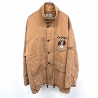 ハーディエイミス Hardy Amies 中綿 コート ジャケット キルティングスリーブ 犬の刺繍 長袖 日本製 テンセル100% M ブラウン 茶色 メンズ