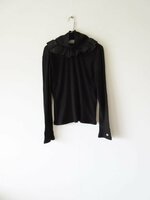 CHANEL / シャネル シルクフリル コットンリブニットハイネックカットソー 38 BLACK * 長袖 シャツ ロングTシャツ
