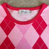 プリングル　スコットランド　アーガイル　セーター　コットン　赤　ピンク　ライトグレー　クルーネック　半袖　サマーニット　綿100% S
