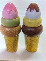 マザーガーデン 木製玩具　ソフトクリーム　コーン　アイスクリーム　2個セット　いちご、チョコ　いちごのおままごと
