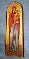 宗教：板絵 木製 画 聖 母子像 教会 イコン 年代物 イタリア製 サイズ約13.5ｘ4.5cm アンティーク IE1F/オクパナ