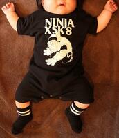NINJA X (ニンジャエックス) ベビー ロンパース Baby 赤ちゃん 新生児 no-life Original SK8 Monster Black ブラック (70サイズ)