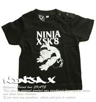 NINJA X (ニンジャエックス) オリジナル ベビー Tシャツ Baby 赤ちゃん no-life Original SK8 Monster Black ブラック (90サイズ)