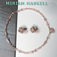 ◆ミリアムハスケル：ベビーピンク透明花ネックレス＋ピアス：ヴィンテージコスチュームジュエリー