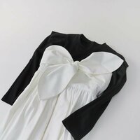 リコ RIKO TOKYO 極美品 ビスチェドッキングドレス M/ブラック ホワイト バイカラー フレア パフスリーブ【2400013472609】