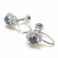 J◇Pt900 サファイア 0.47ct & ダイヤモンド 0.16ct プラチナ イヤリング ネジ式 sapphire diamond platinum earrings【ネコポスOK】
