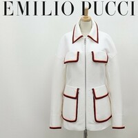 イタリア製◆EMILIO PUCCI エミリオ プッチ ドロップショルダー パイピング コットン Wジップ ジャケット ホワイト 40