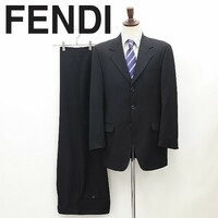 ◆FENDI フェンディ SUPER100's 3釦 スーツ セットアップ 黒 ブラック 48