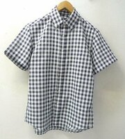 ◆SHIPS シップス 日本製　シャリ感 良質生地 ギンガムチェック BD 半袖 シャツ ネイビー サイズS　美品