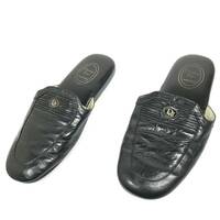 【ディオール】本物 Christian Dior PANTOUFLES 靴 約24.5cm 黒 スリッパ ルームシューズ 室内履き ロゴ金具 本革 レザー 男性用 メンズ 4