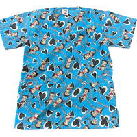 BETTY BOOP ベティブープ 半袖 メディカルシャツ パジャマ S ブルー 総柄 ベティちゃん シャツ キッズ USA キャラクター