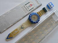 未使用電池交換済 スウォッチ Swatch アクアクロノ 青/白/金 1995年モデル オリンピックモデル NIKIPHOROS 品番SBZ102