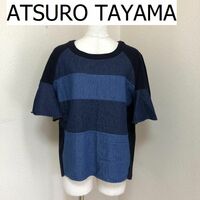 A/T ATSURO TAYAMA（アツロウ タヤマ）前上がり フレアスリーブ デニム切替 スウェット Tシャツ 半袖