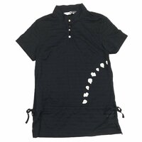 美品 Black&White ブラック&ホワイト ボーダー シアー ゴルフシャツ 2(M) 黒 ブラック 日本製 半袖 ポロシャツ カットソー Tシャツ 女性用