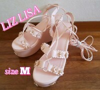 リズリサ/LIZ LISA レースアップ ひも サンダル Mサイズ 花 ピンク 可愛い ロリータ 厚底◆シューズ 概ね美品