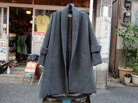日本製　チャラヤン（フセインチャラヤン）　グレー色のロングウールコート　コクーンシルエット（オーバーサイズ）　サイズM　