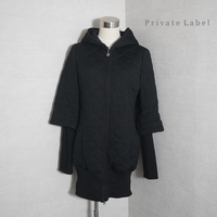 良品 プライベートレーベル Private Label ウール 100% キルティング コート 2 ロング パーカー アウター ジャケット ブラック 黒
