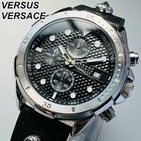 ヴェルサス ヴェルサーチ 腕時計 ベルサーチ 新品 メンズ クォーツ クロノグラフ シルバー ブラック ケース付属 レザーストラップ ライオン
