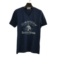 ボイコット BOYCOTT Tシャツ カットソー プルオーバー Vネック プリント ロゴ 半袖 2 紺 青 ネイビー ブルー メンズ