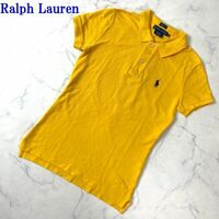 ラルフローレン コットン100%半袖ポロシャツ イエロー Ralph Lauren カジュアル ブランドロゴ刺有裾両サイドスリット入り XS C7001
