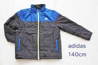 w990 ダウンジャケット　中綿ジャケット　アディダス　adidas　140㎝　男の子　黒×青　中古品　USED　美品　ジッパー