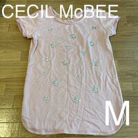 ♪♪⑩CECIL McBEE セシルマクビー☆ビジュー付き スウェットTシャツ☆Mサイズ ピンクベージュ