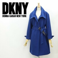 ◆DKNY ダナキャラン リボンベルト付 ウール カラー コート ブルー 4