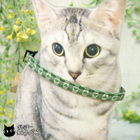 ハートチェック柄の猫ちゃん用セーフティ首輪～グリーン｜猫ちゃんと暮らす作家さんが使い心地と安全性を考えてつくった首輪です♪